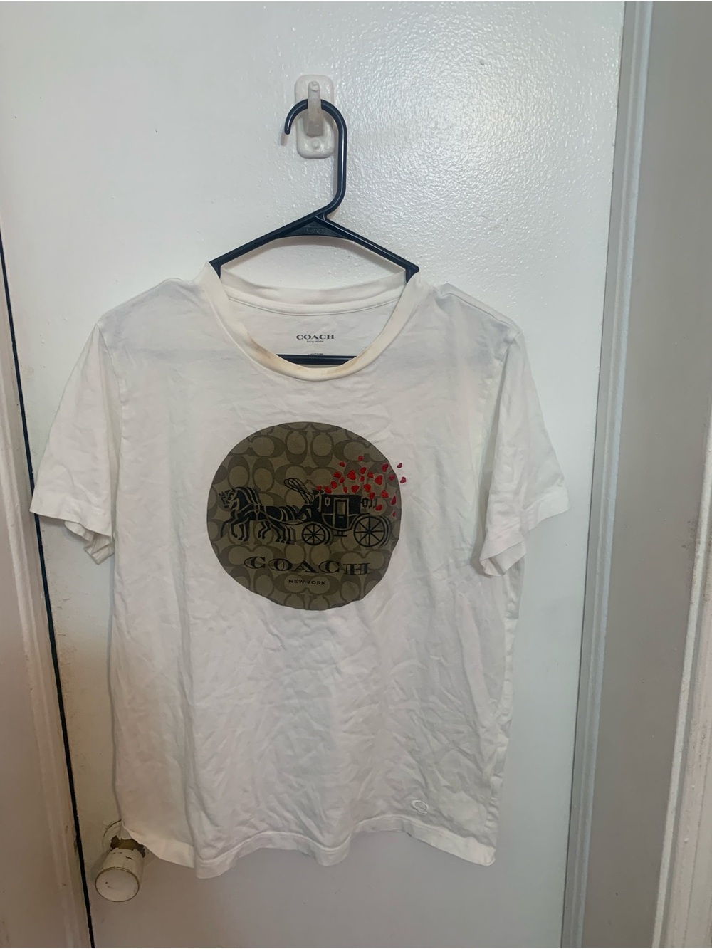Coach White Short-Sleeve Logo Tee with Brown Monogram Medallion